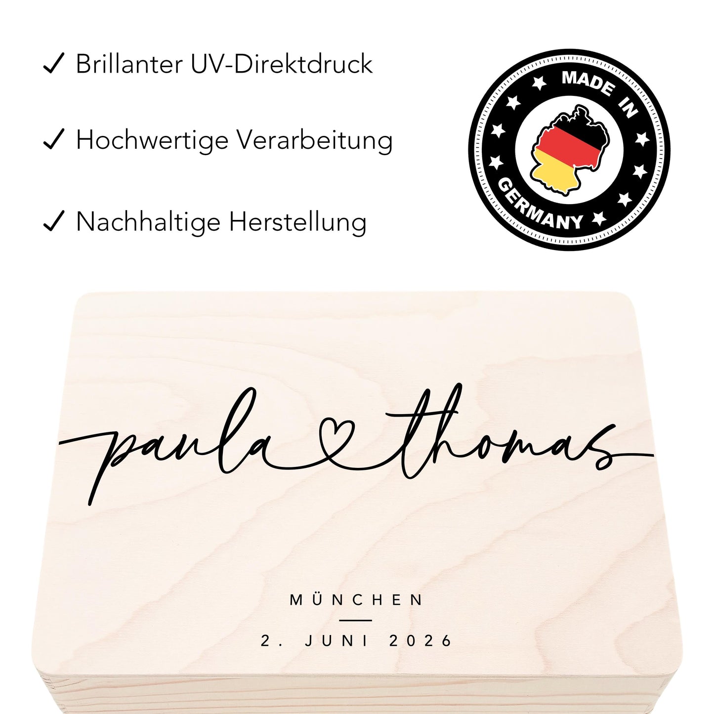 Erinnerungskiste Hochzeit personalisiertes Hochzeitsgeschenk für Brautpaar Holzkiste Erinnerungsbox Geschenkkiste Geschenkbox 30x20x13 cm