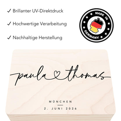 Erinnerungskiste Hochzeit personalisiertes Hochzeitsgeschenk für Brautpaar Holzkiste Erinnerungsbox Geschenkkiste Geschenkbox 30x20x13 cm
