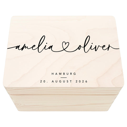 Erinnerungskiste Hochzeit personalisiertes Hochzeitsgeschenk für Brautpaar Holzkiste Erinnerungsbox Geschenkkiste Geschenkbox 30x20x13 cm