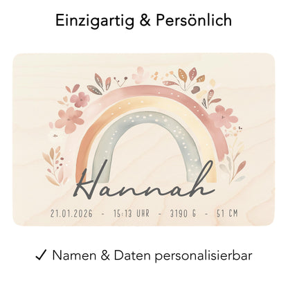 Erinnerungskiste Baby Mädchen Holzkiste personalisierte Erinnerungsbox Regenbogen Geschenk zur Geburt Geburtsgeschenk 30x20x13 cm