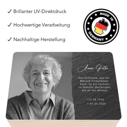 Trauergeschenk Andenken personalisierte Trauerbox Erinnerungsbox Erinnerungskiste Holzkiste Geschenk für Angehörige Holzbox 30x20x13 cm