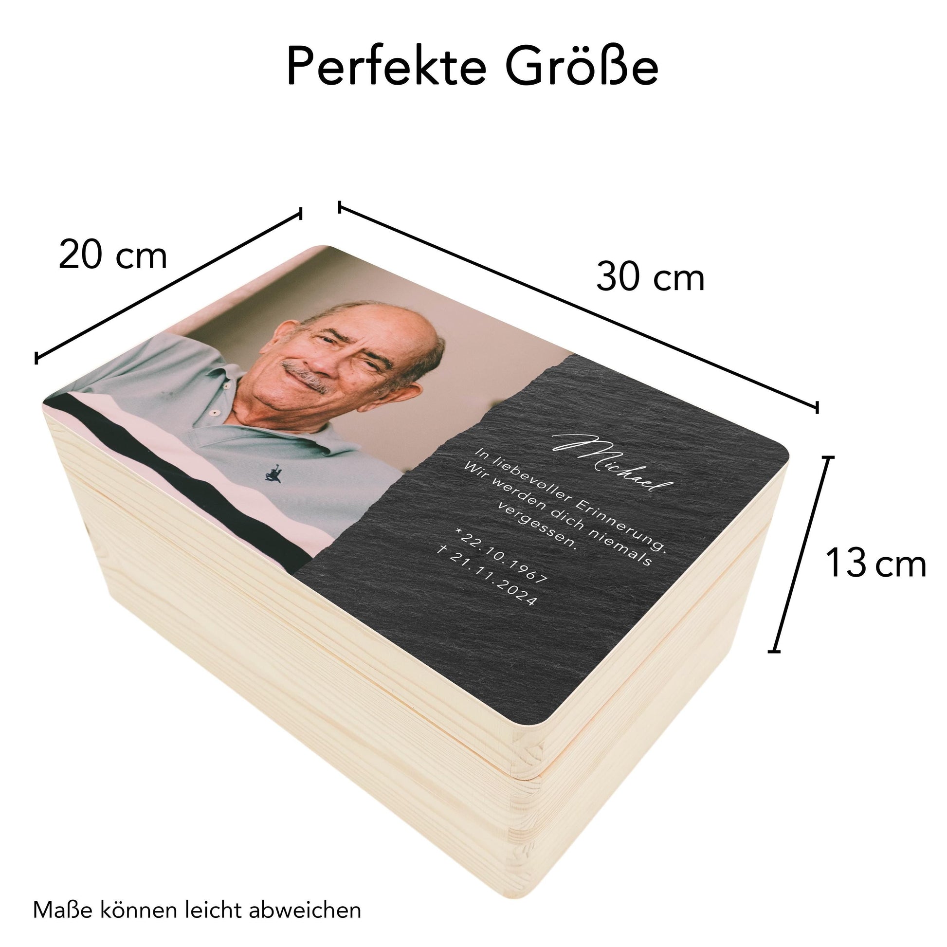 Trauergeschenk Andenken personalisierte Trauerbox Erinnerungsbox Erinnerungskiste Holzkiste Geschenk für Angehörige Holzbox 30x20x13 cm