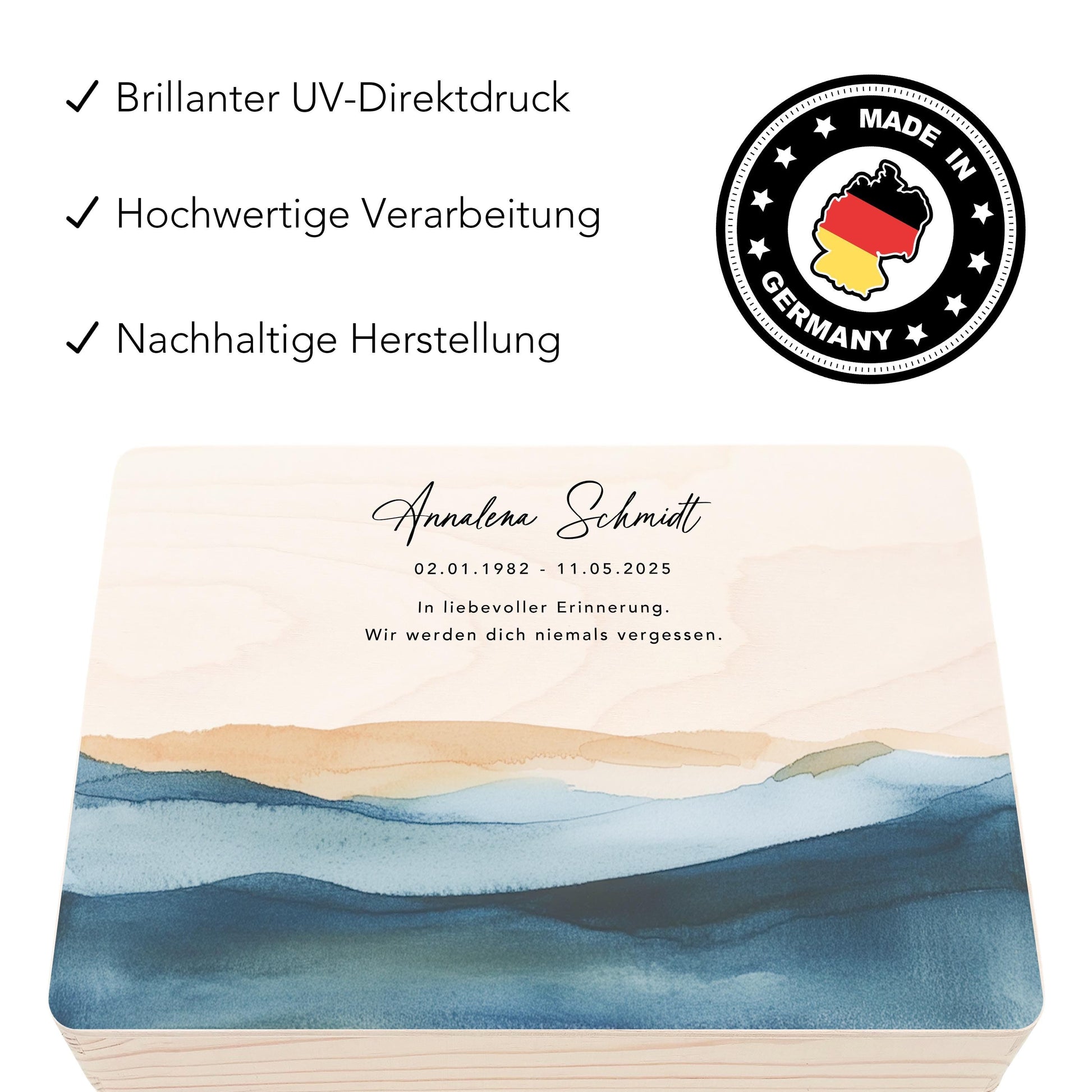 Trauergeschenk Trauerbox personalisiertes Andenken Erinnerungsbox Erinnerungskiste Holzkiste Geschenk für Angehörige Holzbox 30x20x13 cm