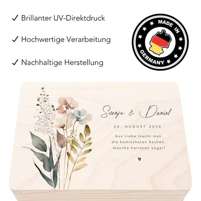 Erinnerungskiste Hochzeit personalisiertes Hochzeitsgeschenk für Brautpaar Holzkiste Erinnerungsbox Geschenkkiste Geschenkbox 30x20x13 cm