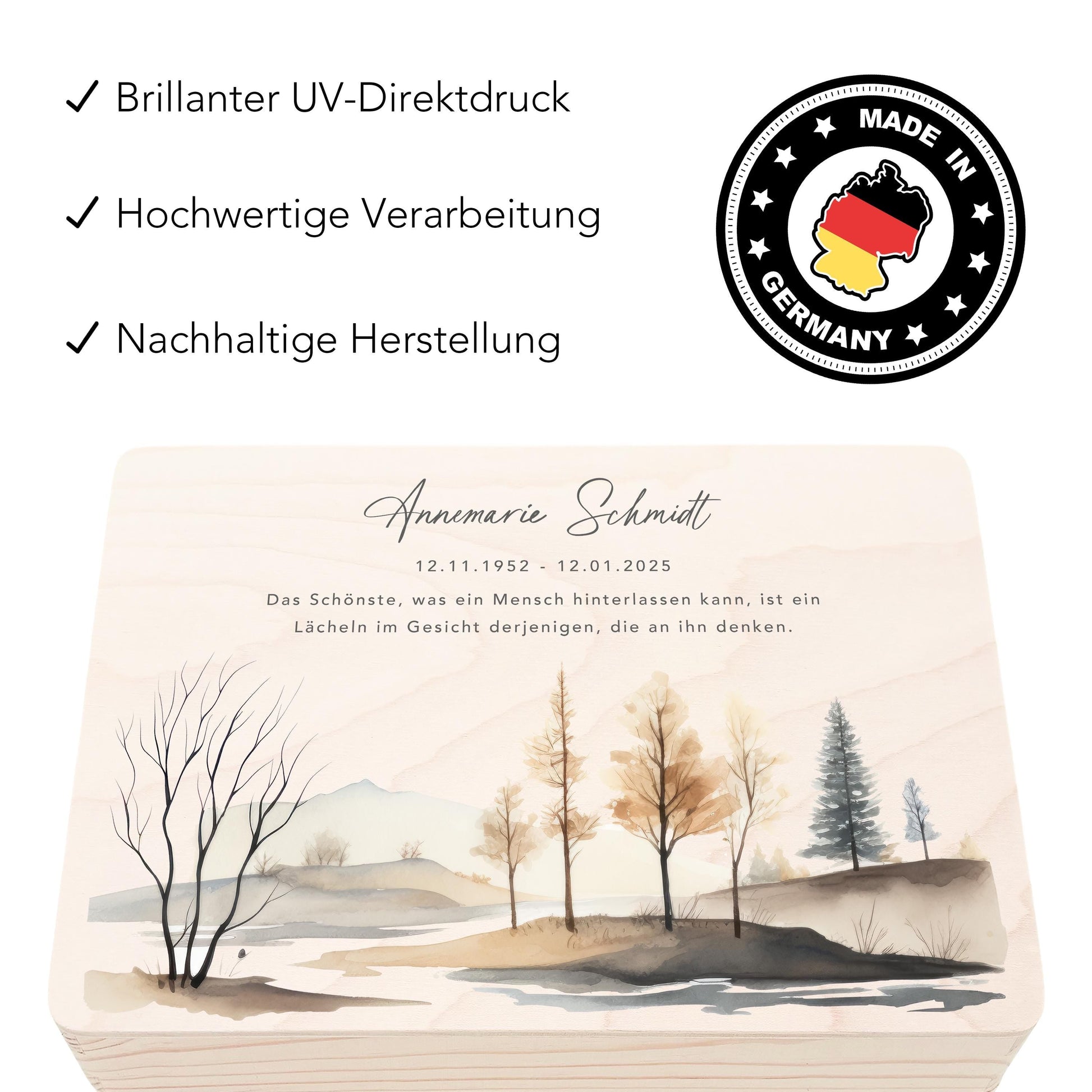 Trauerbox Trauergeschenk personalisiertes Andenken Erinnerungsbox Erinnerungskiste Holzkiste Geschenk für Angehörige Holzbox 30x20x13 cm