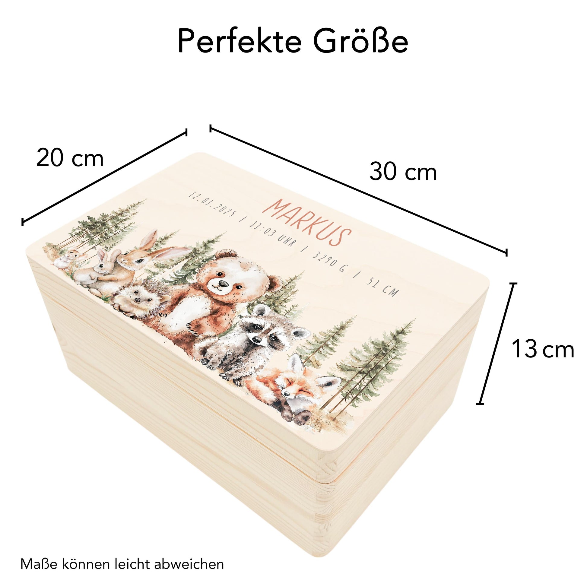 Erinnerungskiste Baby Holzkiste personalisierte Erinnerungsbox Waldtiere Mädchen Junge Geschenk Geburt Geburtsgeschenk 30x20x13 cm