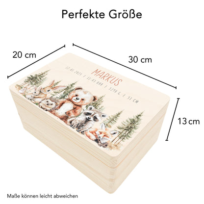Erinnerungskiste Baby Holzkiste personalisierte Erinnerungsbox Waldtiere Mädchen Junge Geschenk Geburt Geburtsgeschenk 30x20x13 cm