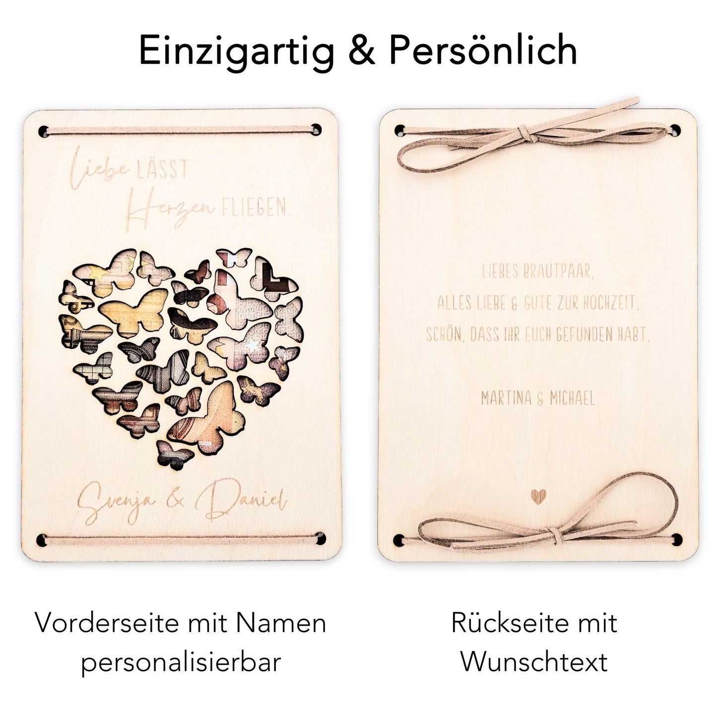 Personalisiertes Hochzeitsgeschenk für Brautpaar Geldgeschenke Verpackung Hochzeit Geld Geschenk Hochzeitskarte aus Holz 12x17 cm