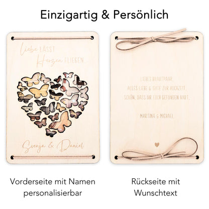 Personalisiertes Hochzeitsgeschenk für Brautpaar Geldgeschenke Verpackung Hochzeit Geld Geschenk Hochzeitskarte aus Holz 12x17 cm