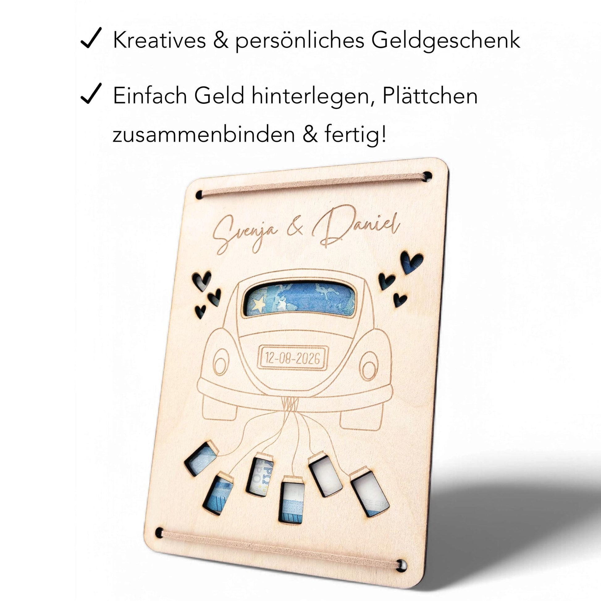 Hochzeitsgeschenk für Brautpaar personalisierte Geldgeschenke Verpackung Hochzeit Geld Geschenk Hochzeitskarte aus Holz 12x17 cm