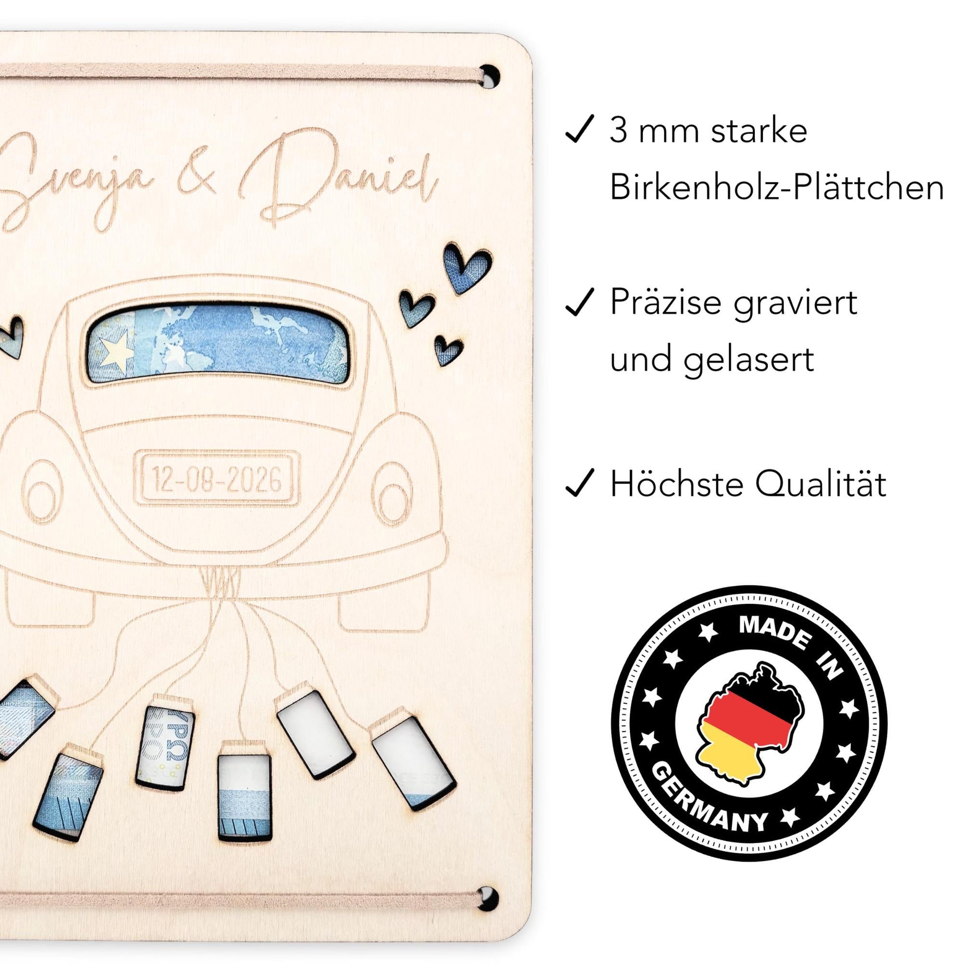 Hochzeitsgeschenk für Brautpaar personalisierte Geldgeschenke Verpackung Hochzeit Geld Geschenk Hochzeitskarte aus Holz 12x17 cm
