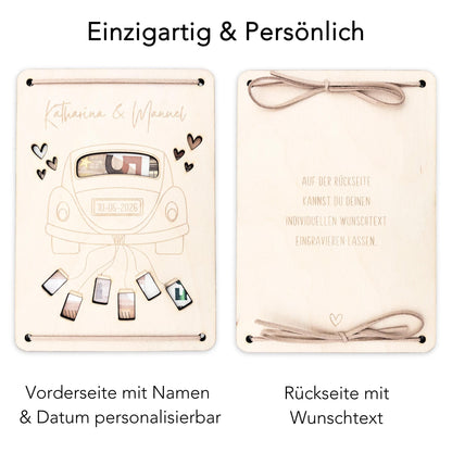 Hochzeitsgeschenk für Brautpaar personalisierte Geldgeschenke Verpackung Hochzeit Geld Geschenk Hochzeitskarte aus Holz 12x17 cm