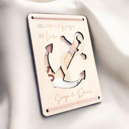 Hochzeitsgeschenk für Brautpaar Geld personalisiert Geldgeschenke Verpackung Hochzeit Geschenk Hochzeitskarte aus Holz 12x17 cm