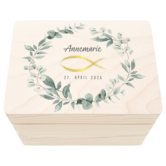 Erinnerungskiste Kommunion Geschenk personalisiert Erinnerungsbox Erstkommunion Mädchen Junge Holzkiste Holzbox 30x20x13 cm