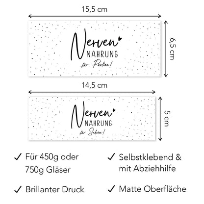 Nervennahrung Geschenk Schokoaufstrich Etiketten mit Namen personalisiert Aufkleber für z.B. Glas Nutella Nerven Geschenk Etiketten | 2 Stk.