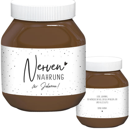 Nervennahrung Geschenk Schokoaufstrich Etiketten mit Namen personalisiert Aufkleber für z.B. Glas Nutella Nerven Geschenk Etiketten | 2 Stk.