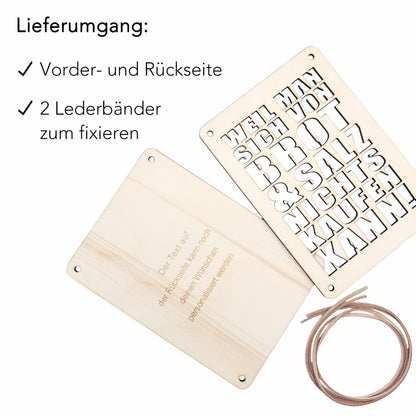 Brot und Salz Einzug Geldgeschenk personalisierte Geld Verpackung Richtfest Wohnung Haus Einzugsgeschenk aus Holz 12x17 cm
