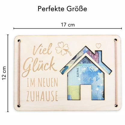 Einweihungsgeschenk Haus Wohnung Geldgeschenk personalisierte Geld Verpackung Einzug Einzugsgeschenk aus Holz 12x17 cm