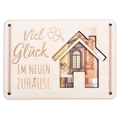 Einweihungsgeschenk Haus Wohnung Geldgeschenk personalisierte Geld Verpackung Einzug Einzugsgeschenk aus Holz 12x17 cm