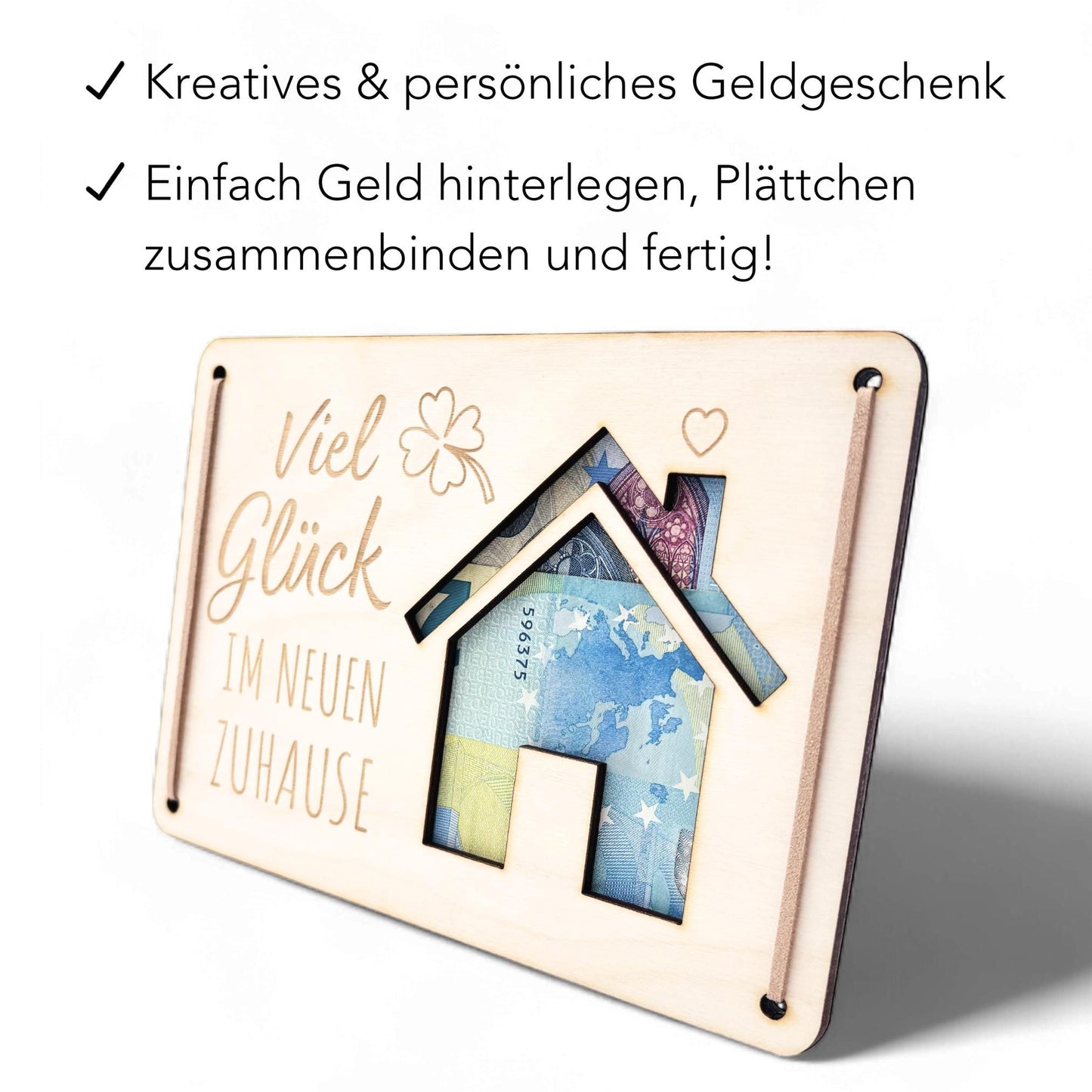 Einweihungsgeschenk Haus Wohnung Geldgeschenk personalisierte Geld Verpackung Einzug Einzugsgeschenk aus Holz 12x17 cm