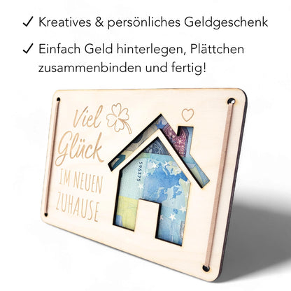 Einweihungsgeschenk Haus Wohnung Geldgeschenk personalisierte Geld Verpackung Einzug Einzugsgeschenk aus Holz 12x17 cm