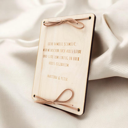 Geschenk Einzug Geldgeschenk personalisiertes Einweihungsgeschenk Haus Wohnung Geld Verpackung Einzugsgeschenk aus Holz 12x17 cm