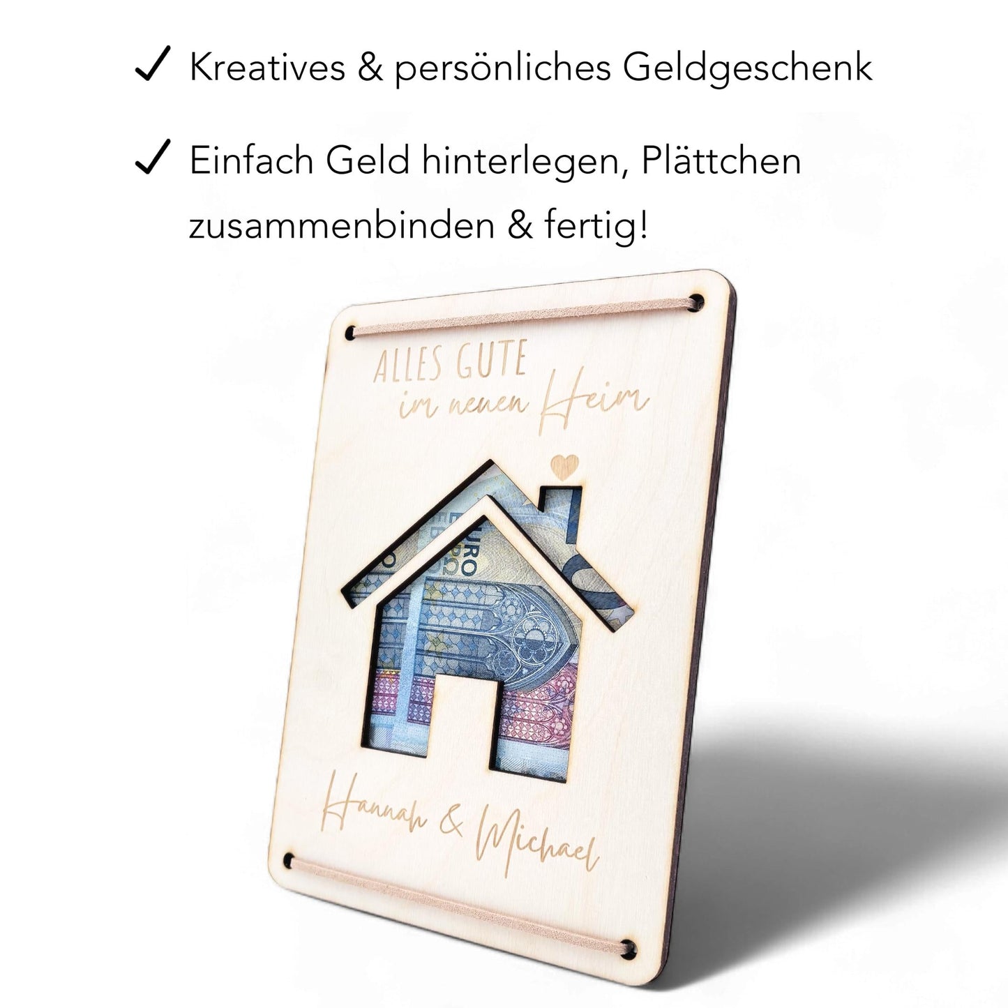 Geschenk Einzug Geldgeschenk personalisiertes Einweihungsgeschenk Haus Wohnung Geld Verpackung Einzugsgeschenk aus Holz 12x17 cm