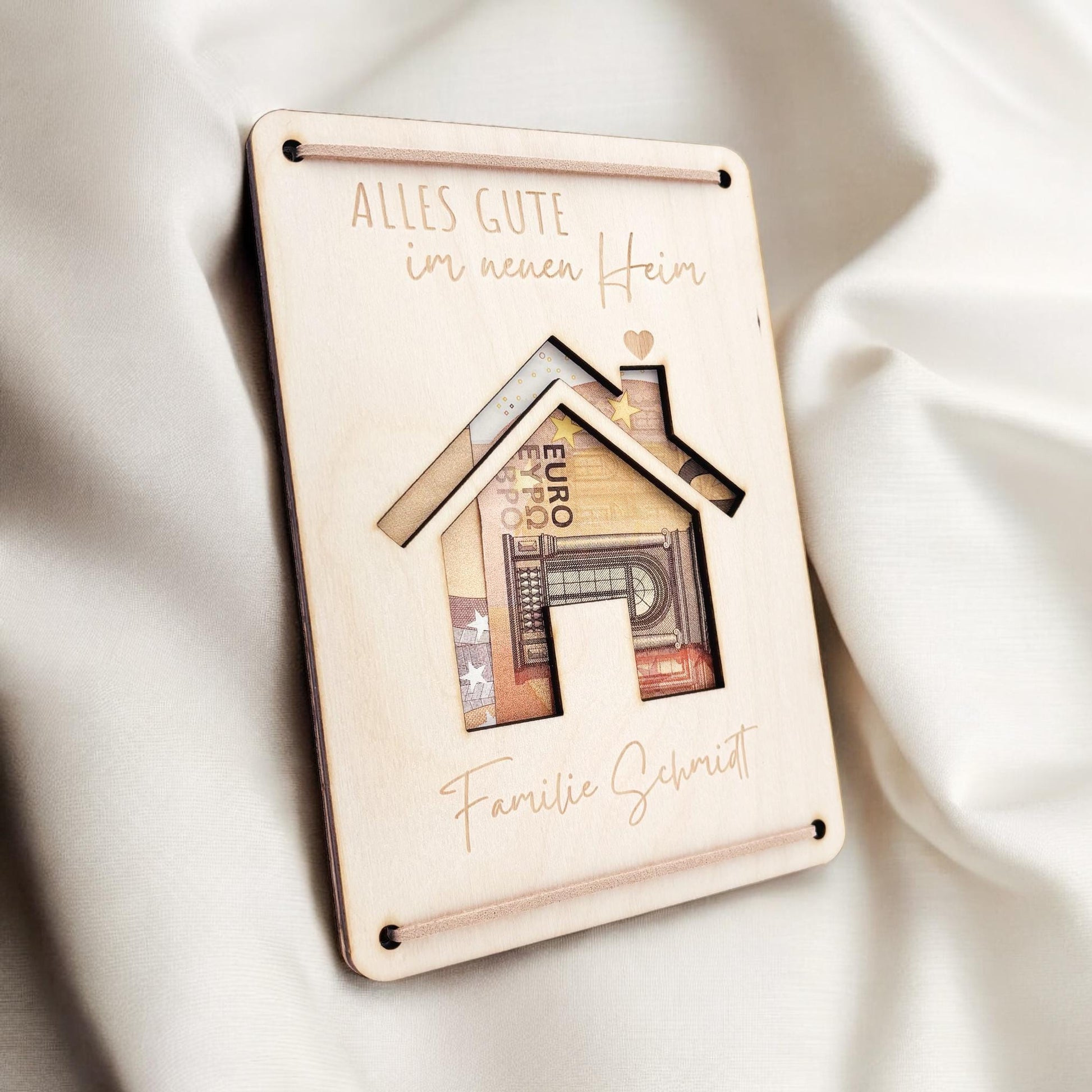 Geschenk Einzug Geldgeschenk personalisiertes Einweihungsgeschenk Haus Wohnung Geld Verpackung Einzugsgeschenk aus Holz 12x17 cm