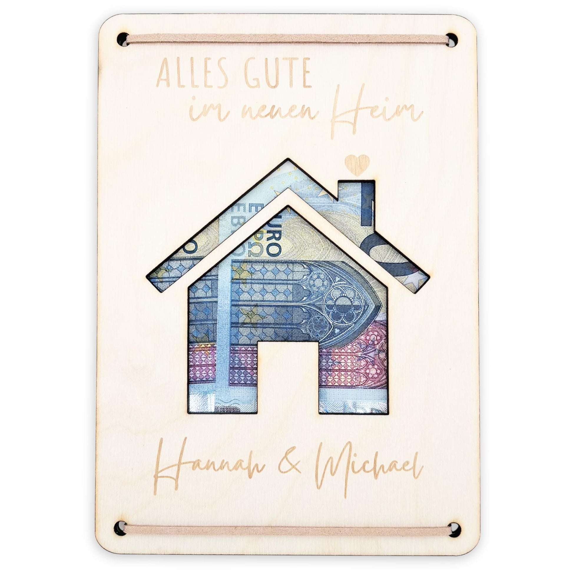 Geschenk Einzug Geldgeschenk personalisiertes Einweihungsgeschenk Haus Wohnung Geld Verpackung Einzugsgeschenk aus Holz 12x17 cm