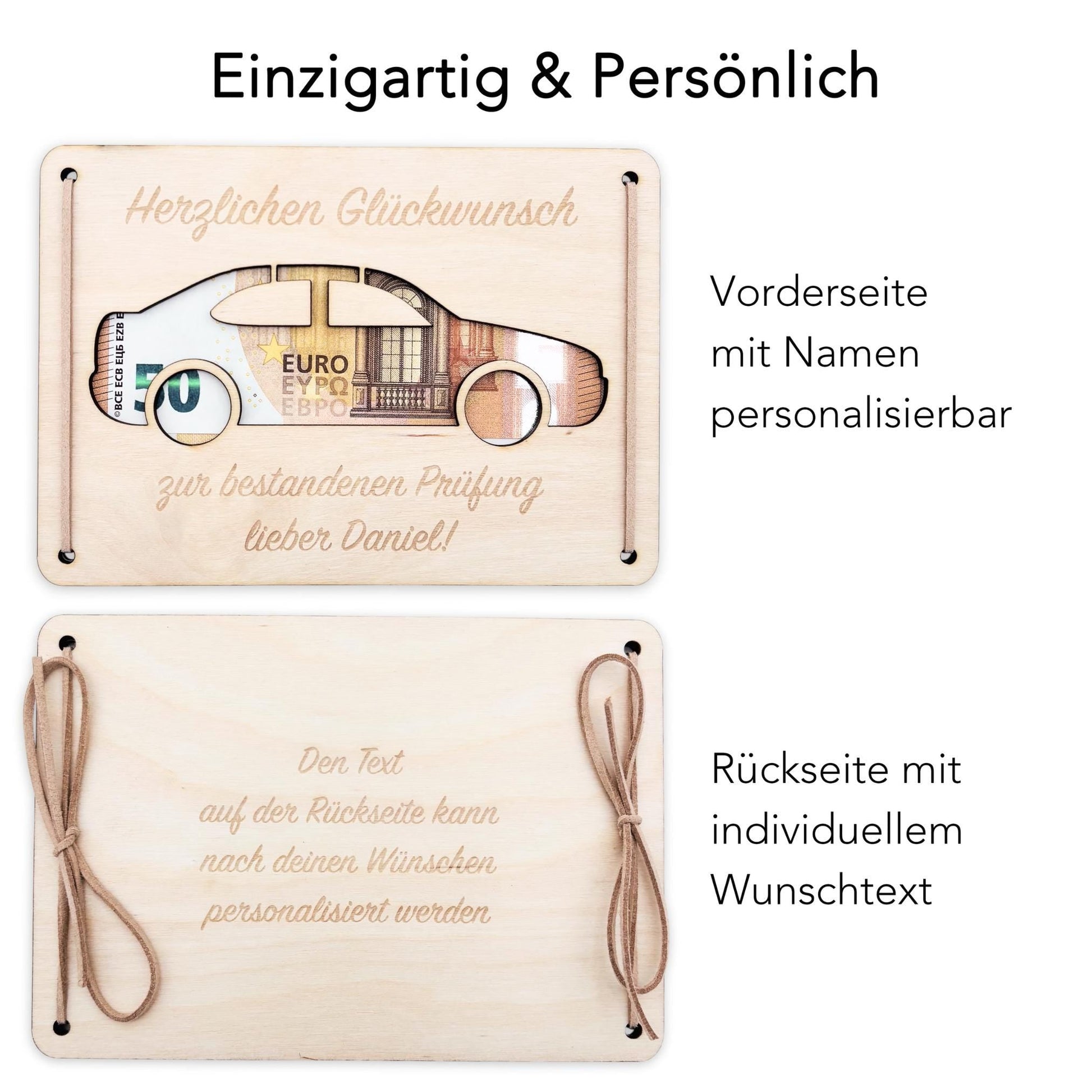 Führerschein bestanden Geschenk personalisierte Geldgeschenk Verpackung Autoführerschein bestanden Glückwunschkarte aus Holz 12x17 cm