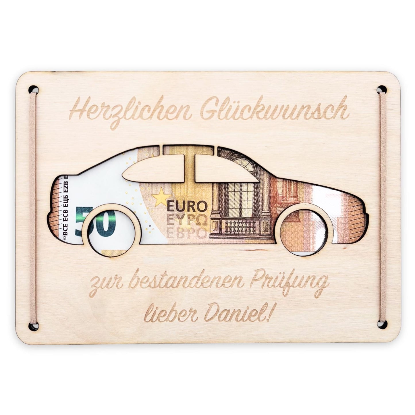Führerschein bestanden Geschenk personalisierte Geldgeschenk Verpackung Autoführerschein bestanden Glückwunschkarte aus Holz 12x17 cm