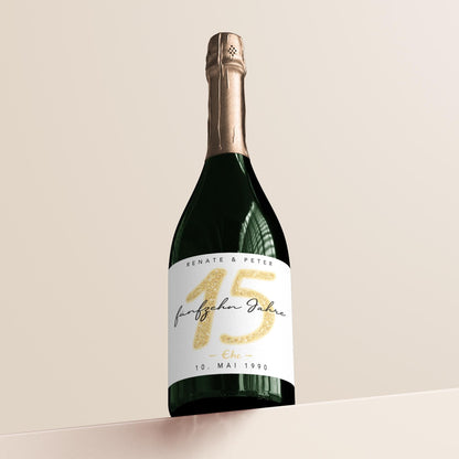 Geschenk Kristallhochzeit personalisierte Flaschenetiketten Hochzeitstag Hochzeit Jubiläum 15 Jahre Etiketten Sektflasche 2 Stk. | 9x13 cm