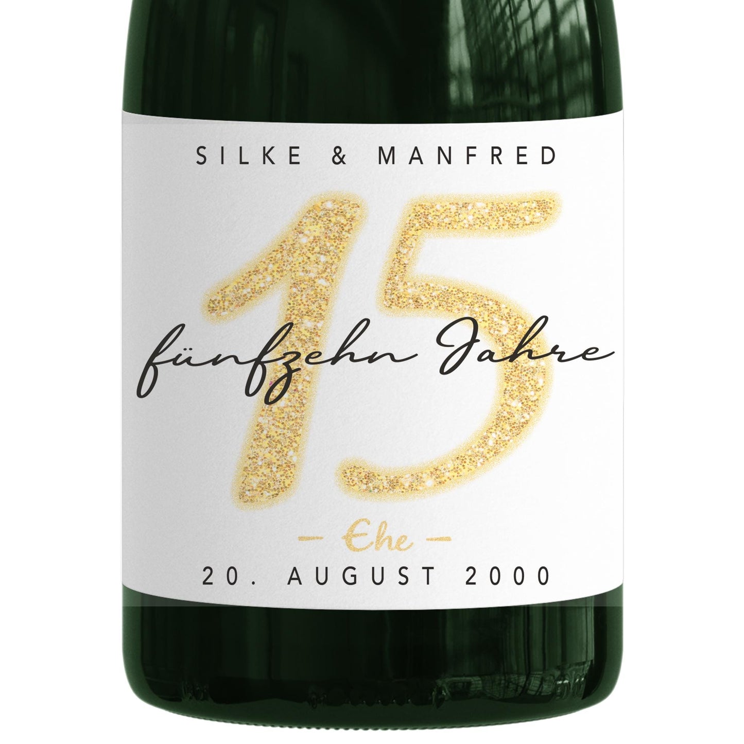 Geschenk Kristallhochzeit personalisierte Flaschenetiketten Hochzeitstag Hochzeit Jubiläum 15 Jahre Etiketten Sektflasche 2 Stk. | 9x13 cm