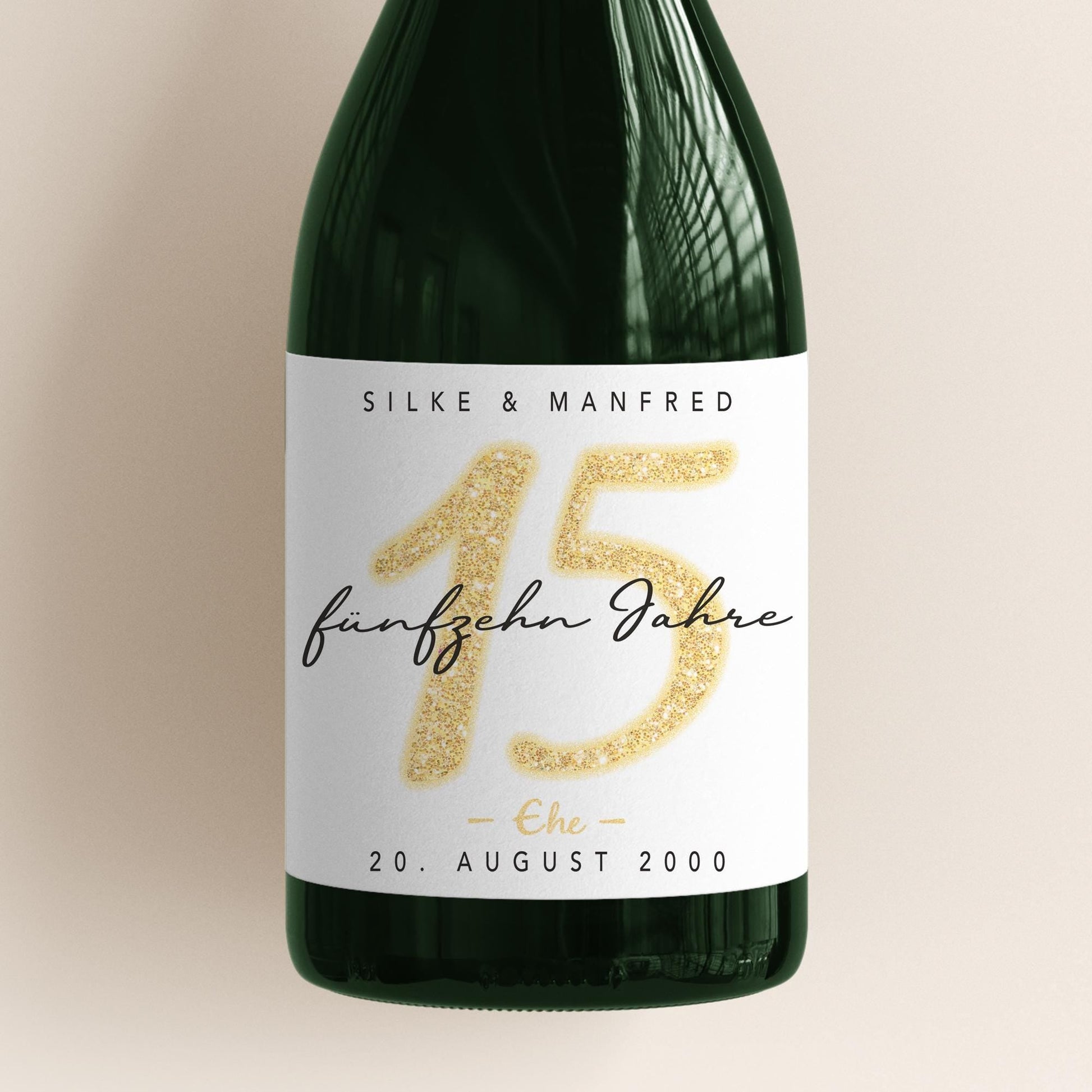 Geschenk Kristallhochzeit personalisierte Flaschenetiketten Hochzeitstag Hochzeit Jubiläum 15 Jahre Etiketten Sektflasche 2 Stk. | 9x13 cm