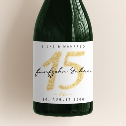 Geschenk Kristallhochzeit personalisierte Flaschenetiketten Hochzeitstag Hochzeit Jubiläum 15 Jahre Etiketten Sektflasche 2 Stk. | 9x13 cm