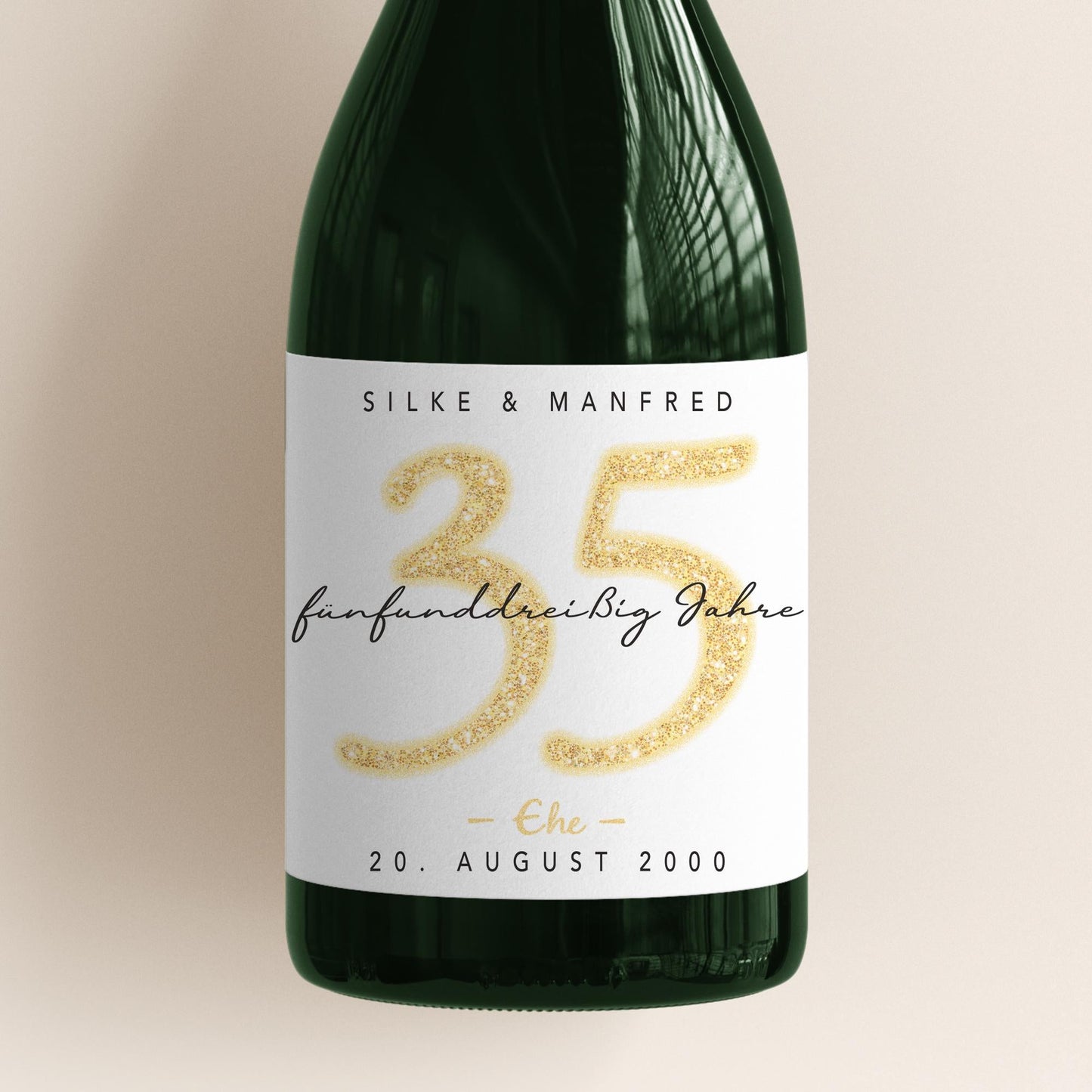 Geschenk Leinwandhochzeit personalisierte Flaschenetiketten Hochzeitstag Hochzeit Jubiläum 35 Jahre Etiketten Sektflasche 2 Stk. | 9x13 cm