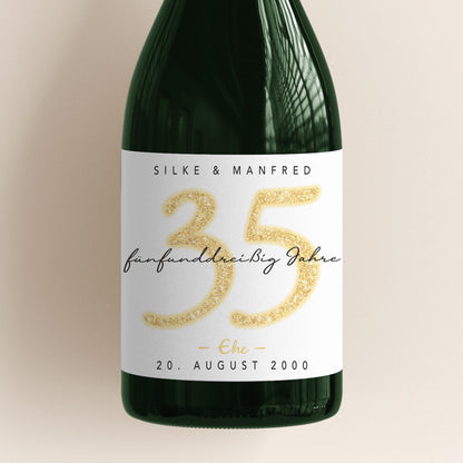 Geschenk Leinwandhochzeit personalisierte Flaschenetiketten Hochzeitstag Hochzeit Jubiläum 35 Jahre Etiketten Sektflasche 2 Stk. | 9x13 cm