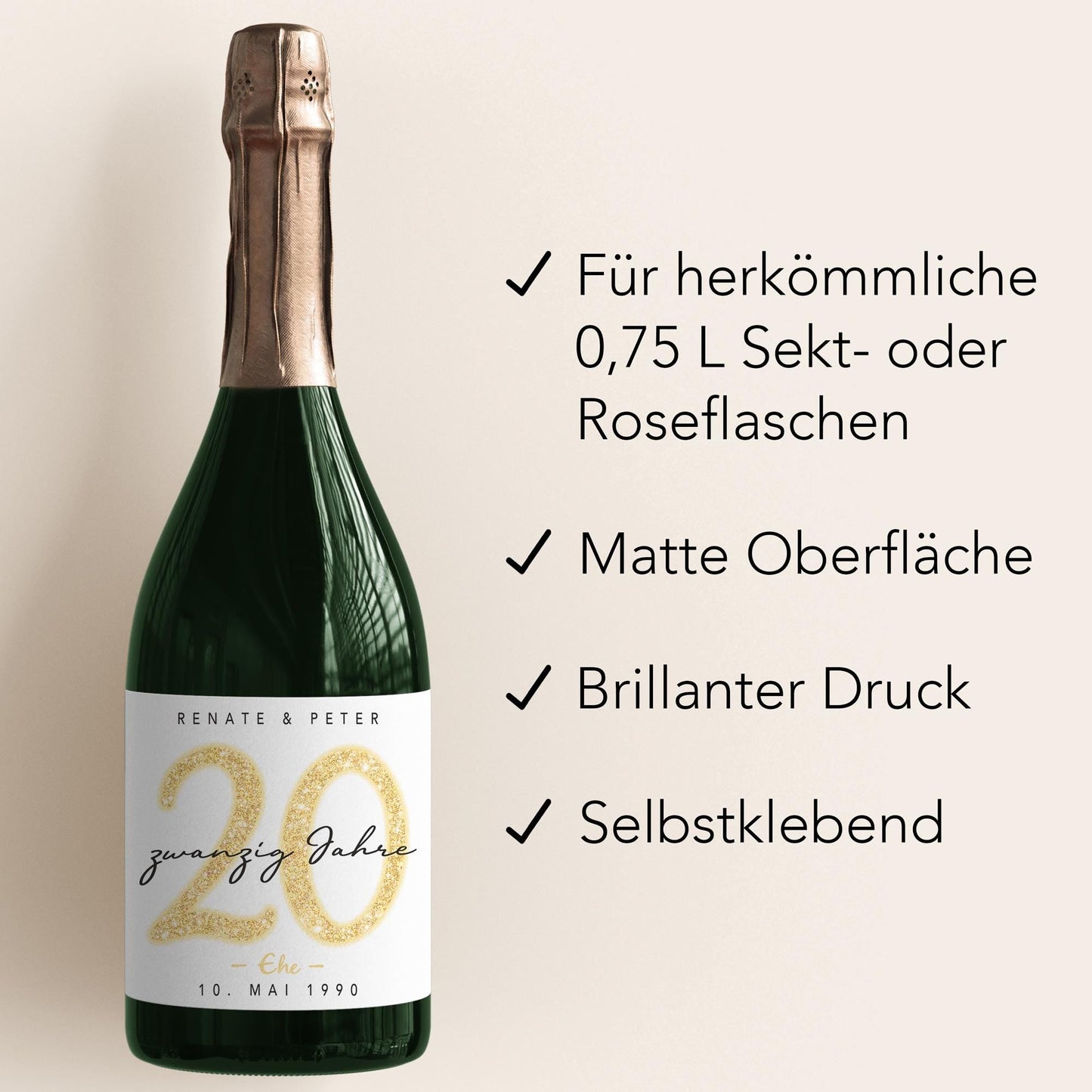 Geschenk Porzellanhochzeit personalisierte Flaschenetiketten Hochzeitstag Hochzeit Jubiläum 20 Jahre Etiketten Sektflasche 2 Stk. | 9x13 cm