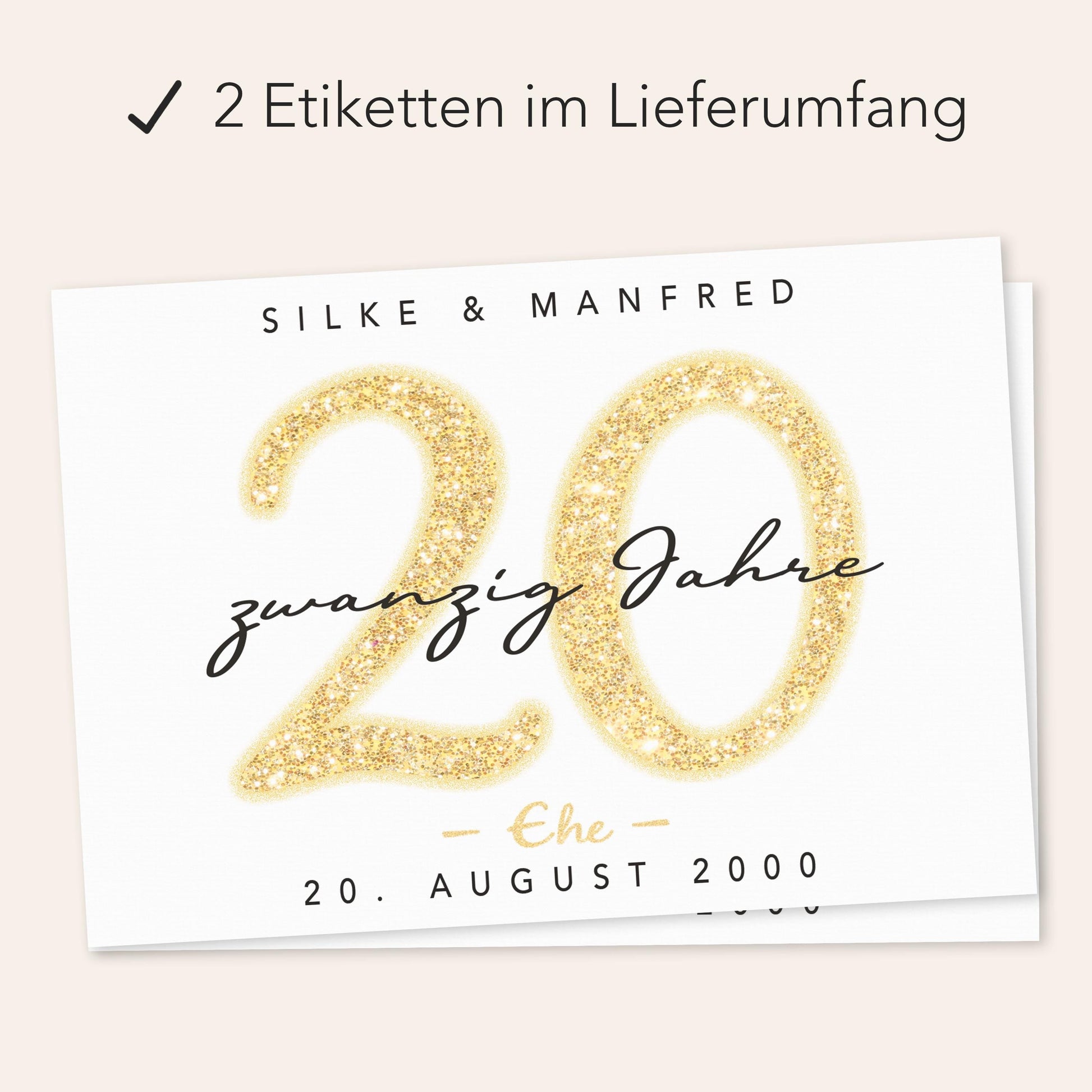Geschenk Porzellanhochzeit personalisierte Flaschenetiketten Hochzeitstag Hochzeit Jubiläum 20 Jahre Etiketten Sektflasche 2 Stk. | 9x13 cm