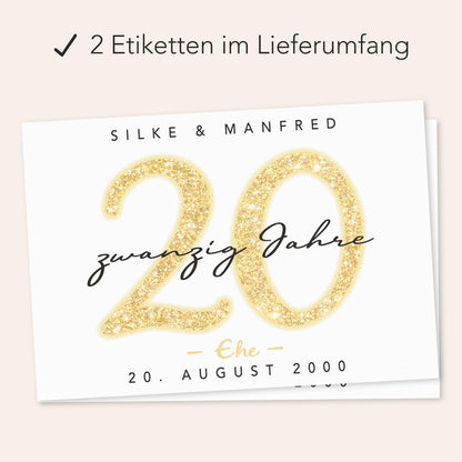 Geschenk Porzellanhochzeit personalisierte Flaschenetiketten Hochzeitstag Hochzeit Jubiläum 20 Jahre Etiketten Sektflasche 2 Stk. | 9x13 cm