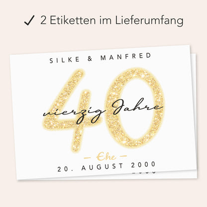 Geschenk Rubinhochzeit personalisierte Flaschenetiketten Hochzeitstag Hochzeit Jubiläum 40 Jahre Etiketten Sektflasche 2 Stk. | 9x13 cm