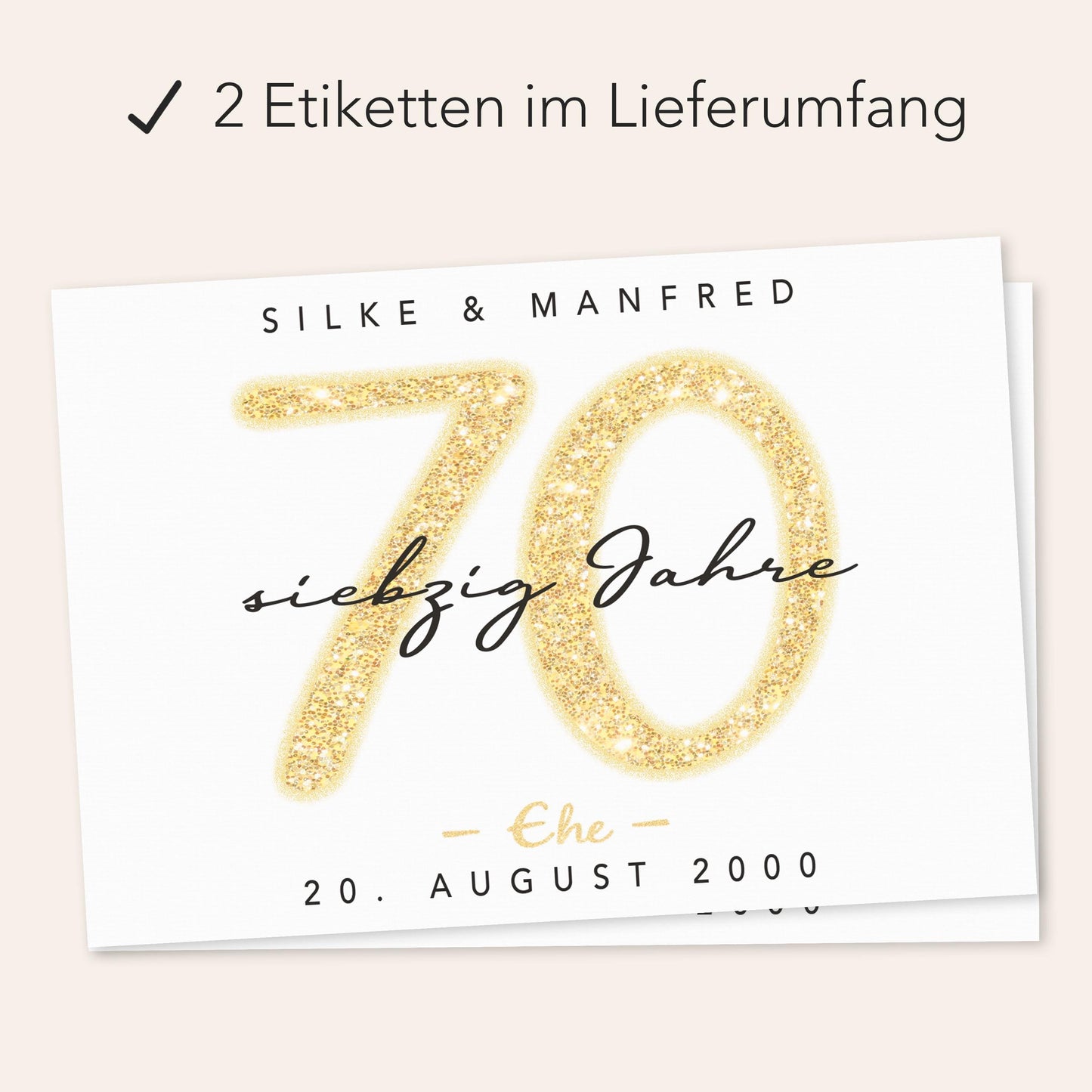 Geschenk Gnadenhochzeit personalisierte Flaschenetiketten Hochzeitstag Hochzeit Jubiläum 70 Jahre Etiketten Sektflasche 2 Stk. | 9x13 cm