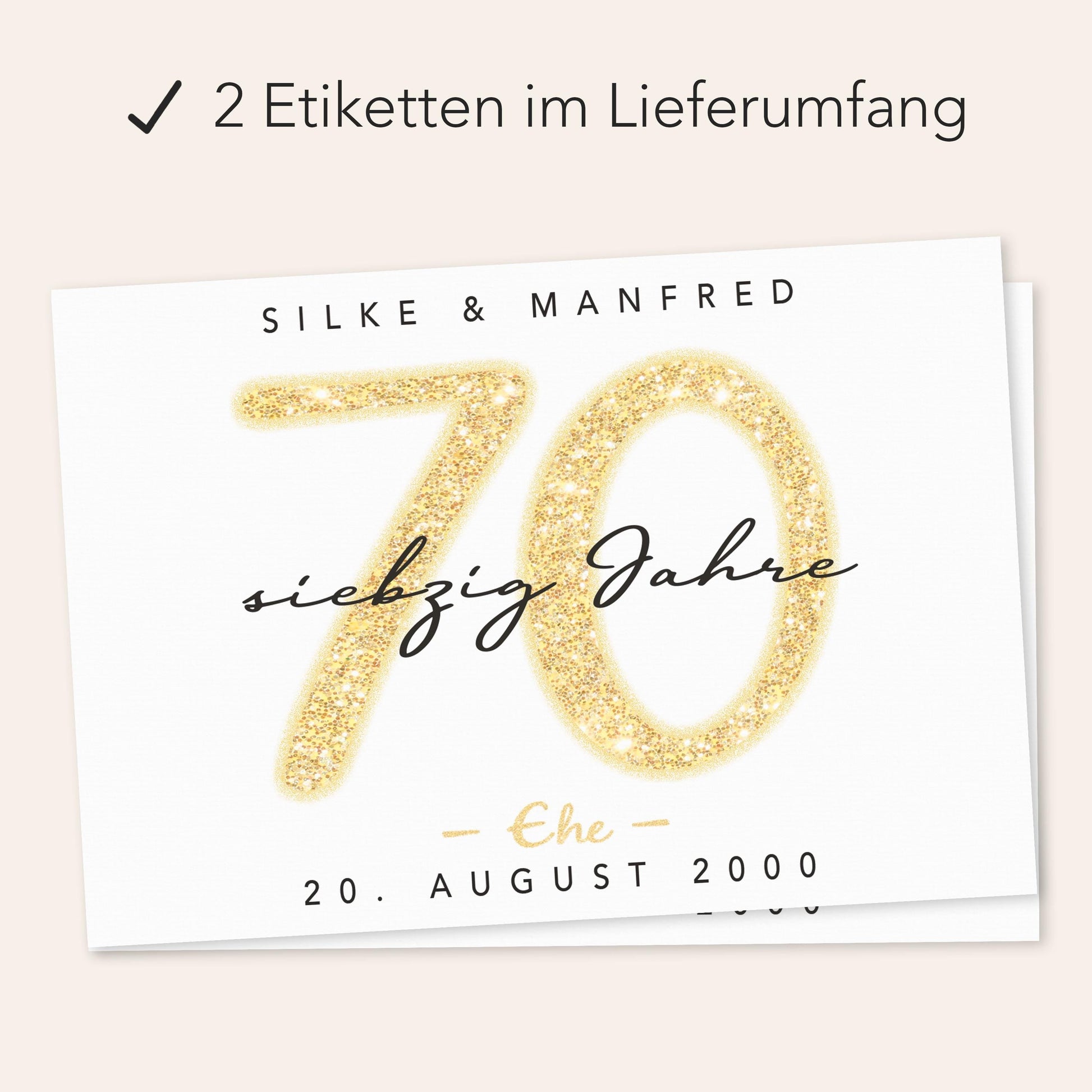 Geschenk Gnadenhochzeit personalisierte Flaschenetiketten Hochzeitstag Hochzeit Jubiläum 70 Jahre Etiketten Sektflasche 2 Stk. | 9x13 cm