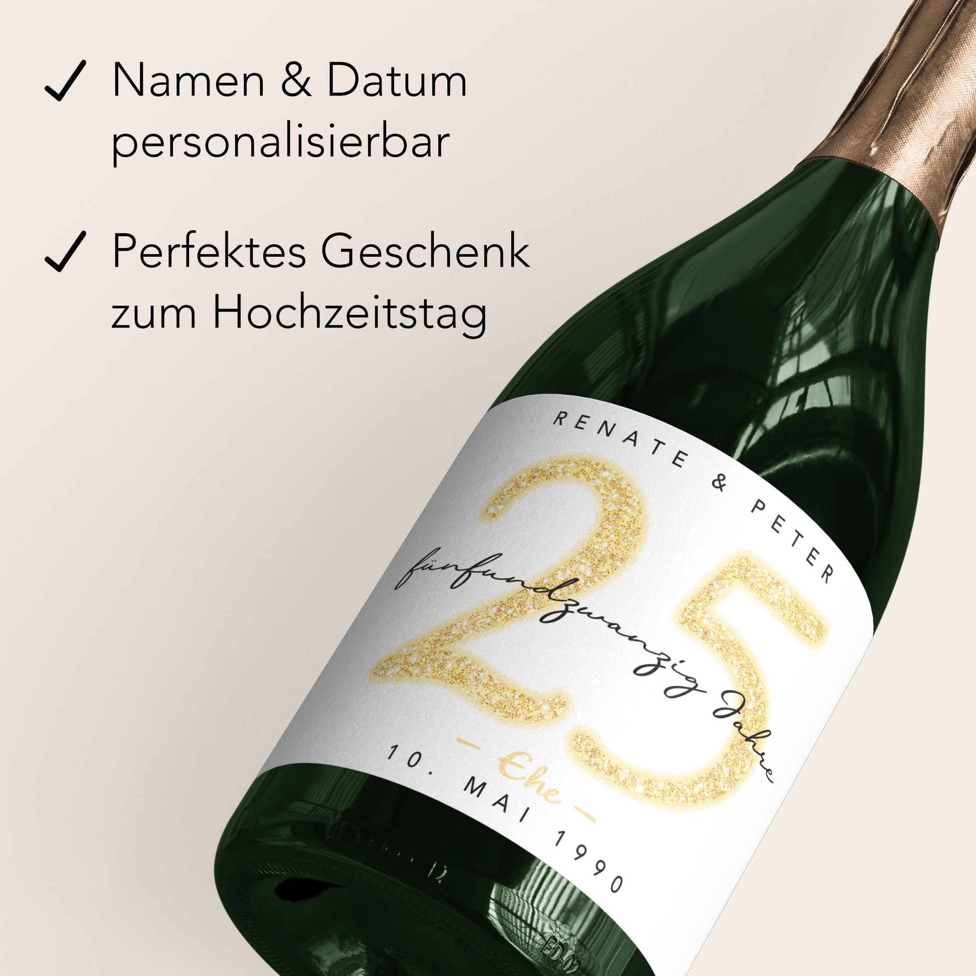 Geschenk Silberhochzeit personalisierte Flaschenetiketten Hochzeitstag Hochzeit Jubiläum 25 Jahre Etiketten Sektflasche 2 Stk. | 9x13 cm