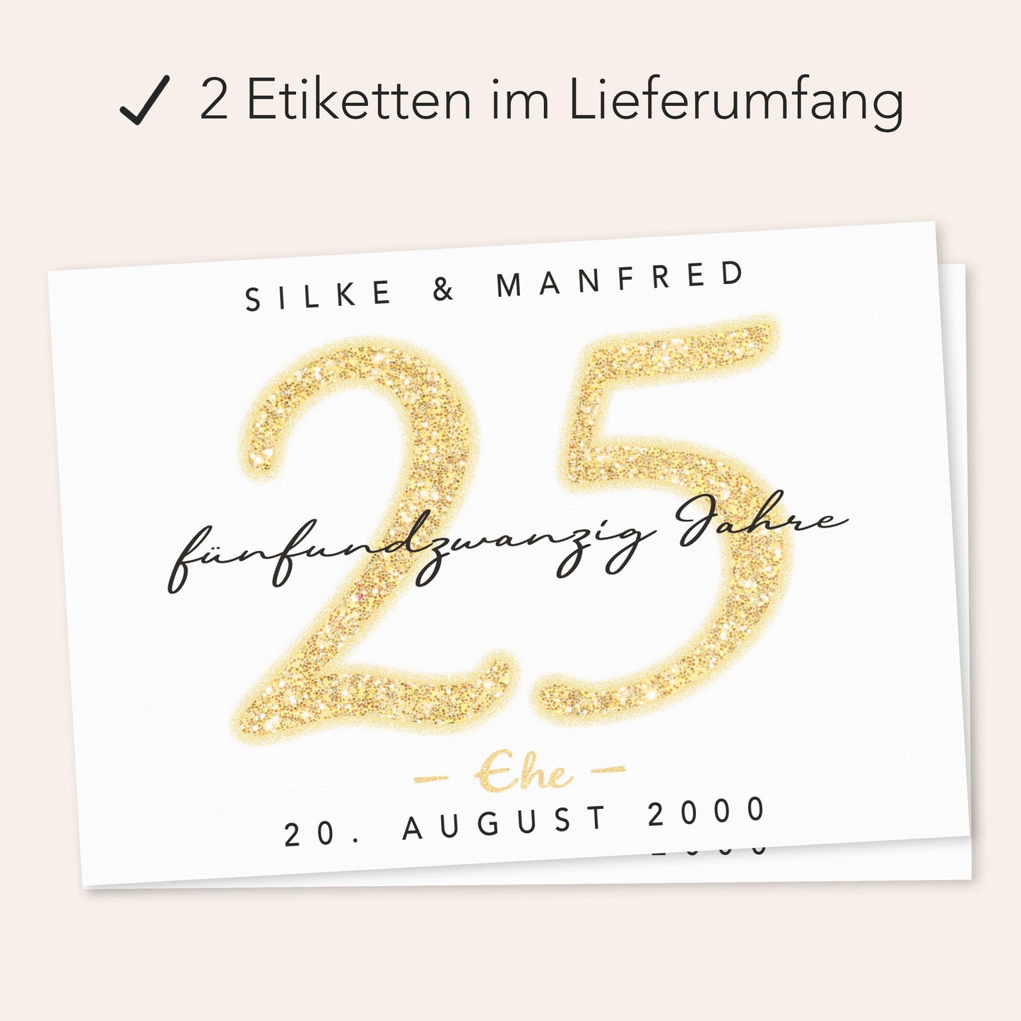 Geschenk Silberhochzeit personalisierte Flaschenetiketten Hochzeitstag Hochzeit Jubiläum 25 Jahre Etiketten Sektflasche 2 Stk. | 9x13 cm