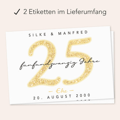 Geschenk Silberhochzeit personalisierte Flaschenetiketten Hochzeitstag Hochzeit Jubiläum 25 Jahre Etiketten Sektflasche 2 Stk. | 9x13 cm