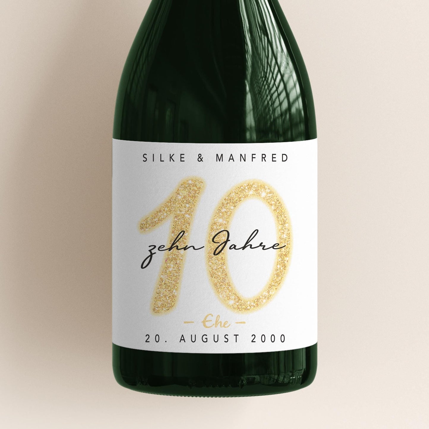 Geschenk Rosenhochzeit personalisierte Flaschenetiketten Hochzeitstag Hochzeit Jubiläum 10 Jahre Etiketten Sektflasche 2 Stk. | 9x13 cm