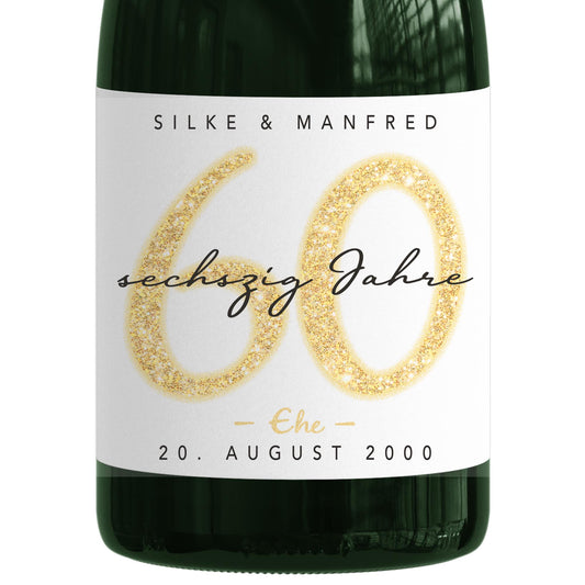 Geschenk Diamantene Hochzeit personalisierte Flaschenetiketten Hochzeitstag Hochzeit Jubiläum 60 Jahre Etiketten Sekt 2 Stk. | 9x13 cm