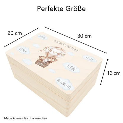 Erinnerungskiste Taufe Geschenk personalisiertes Taufgeschenk Junge Mädchen Heißluftballon Taufbox Holzkiste mit Deckel Holzbox 30x20x13 cm