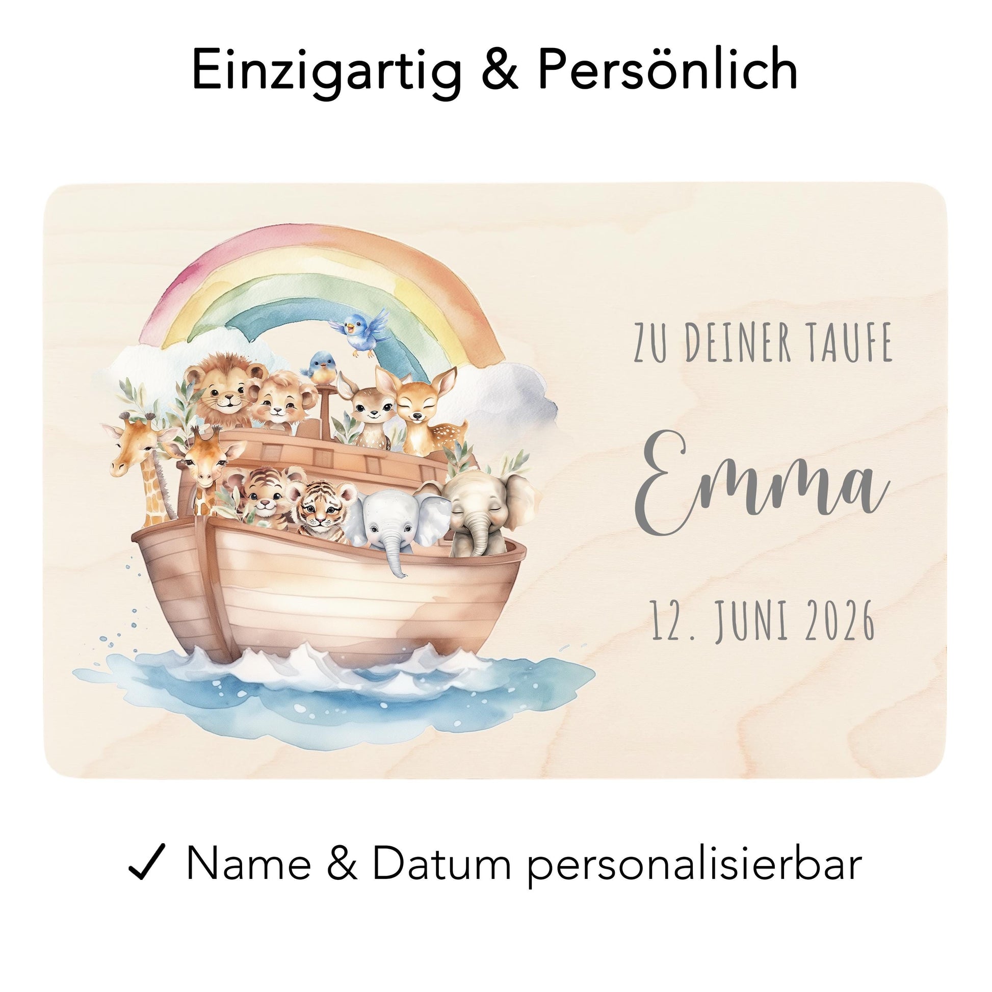 Taufgeschenk Junge Mädchen Erinnerungskiste Taufe Geschenk personalisierte Arche Noah Taufbox Holzkiste mit Deckel Holzbox 30x20x13 cm